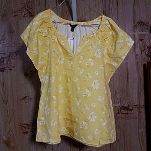 NWT Banana Republic Sunny Yellow Floral Print Poplin Blouse Size Med